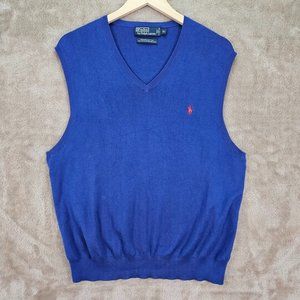 Polo Ralph Lauren Sweater Vest Italian Yarn Pima Cotton V Neck Pony Mens XL Blue
